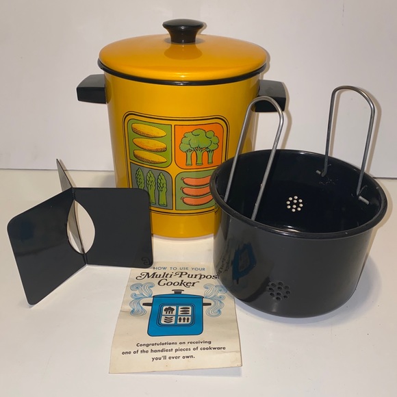 Vintage Multi-Purpose 4 Qt Cooker Yellow Orange Green by US Stamping Retro MCM - Picture 10 of 11